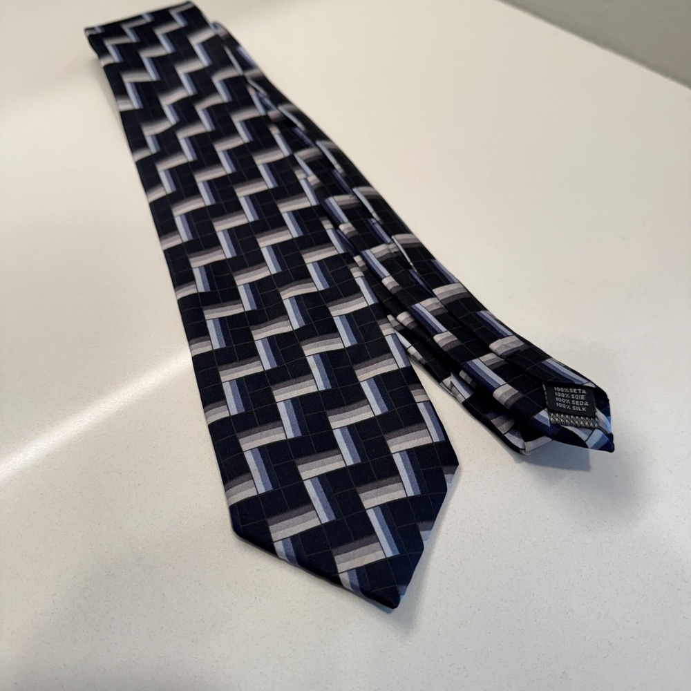 Croft & Barrow Tie Blue Geometric Abstract 100% Silk Casual Preppy Adult Necktie